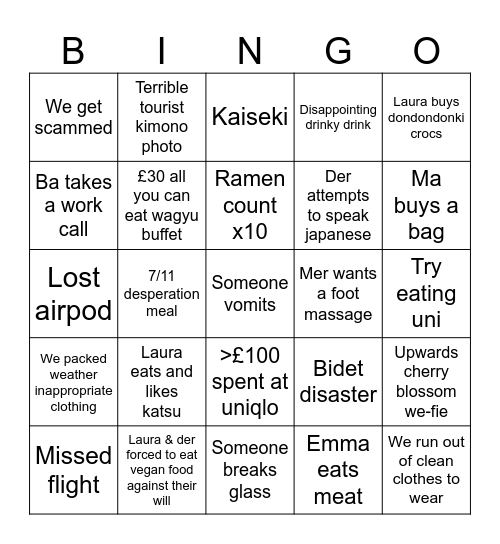 Japan Bingo Card