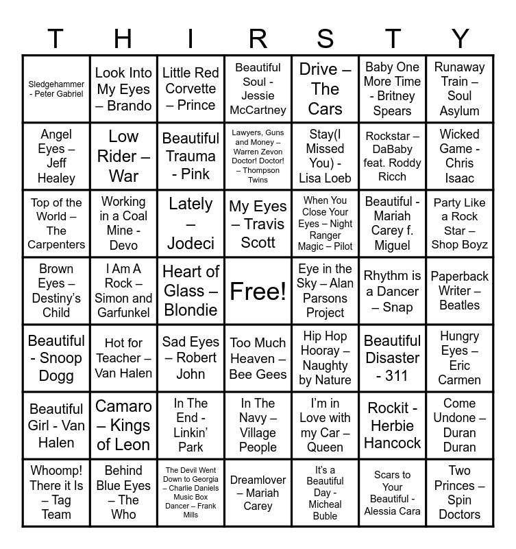 THIRSTY for KNOWLEDGE MUSIC BINGO WEEK 1 Bingo Card