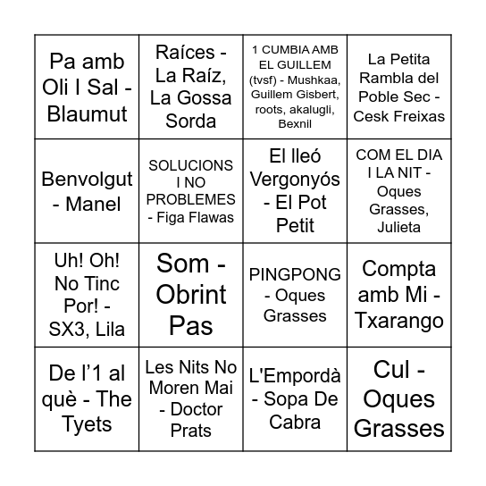 BINGO MUSICAL PiC's Bingo Card