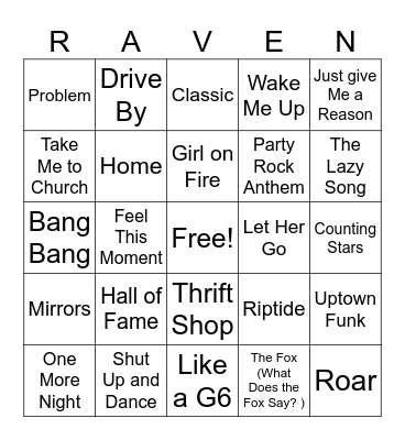 10's Party Songs Bingo Card
