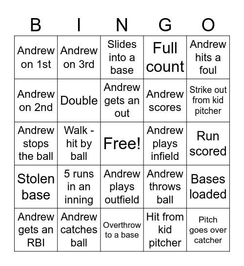 Andrew Bingo Card
