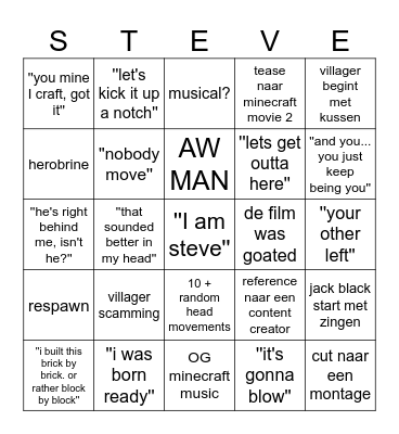 minecraft movie bingo Card