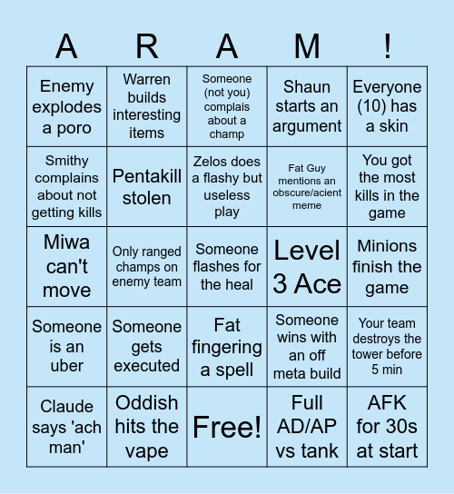 King Of The Champs Bingo Card