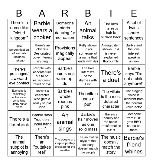 BARBIE BINGO Card