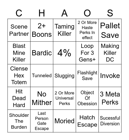 Chaos Shuffle Bingo Card Bingo Card
