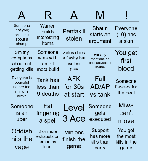 King Of The Champs Bingo Card