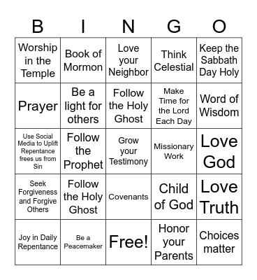 Jesus Christ is the Strength of Youth Bingo Card