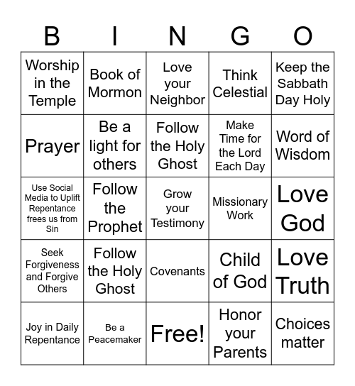 Jesus Christ is the Strength of Youth Bingo Card