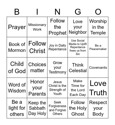 Jesus Christ is the Strength of Youth Bingo Card