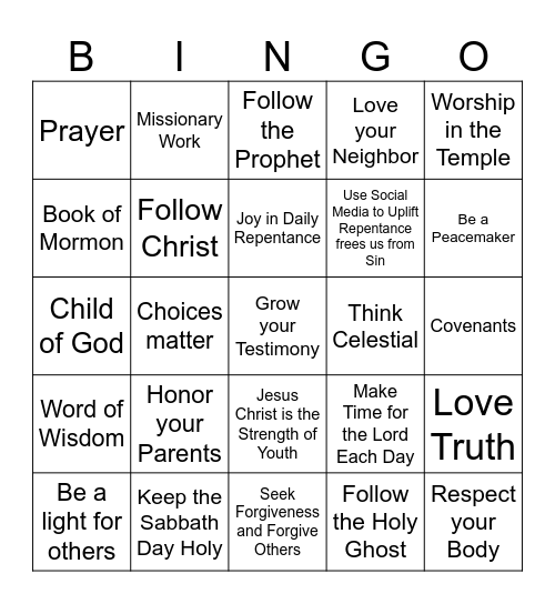 Jesus Christ is the Strength of Youth Bingo Card