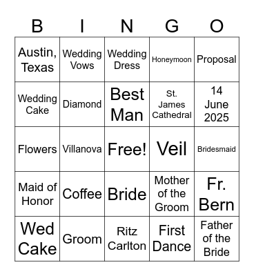 B   R   I   D   A   L Bingo Card