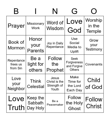 Jesus Christ is the Strength of Youth Bingo Card