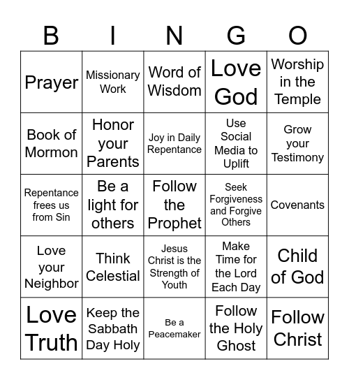 Jesus Christ is the Strength of Youth Bingo Card