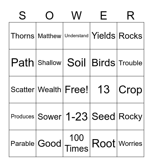 Sower and Seed Bingo Card
