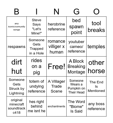 minecraft movie vingo Bingo Card