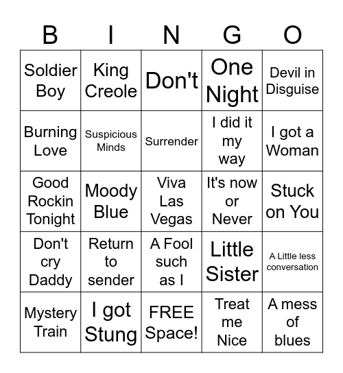 Elvis Presley Bingo Card
