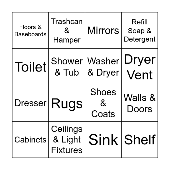 Bathroom & Laundry Room Bingo Card