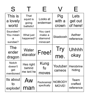 MINECRAFT Bingo Card