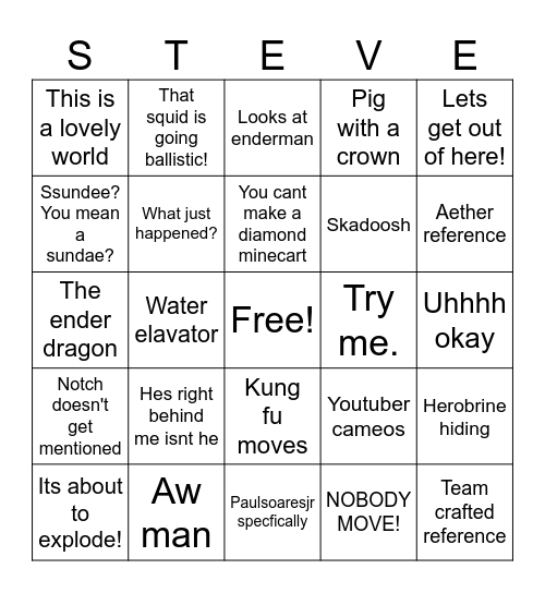 MINECRAFT Bingo Card