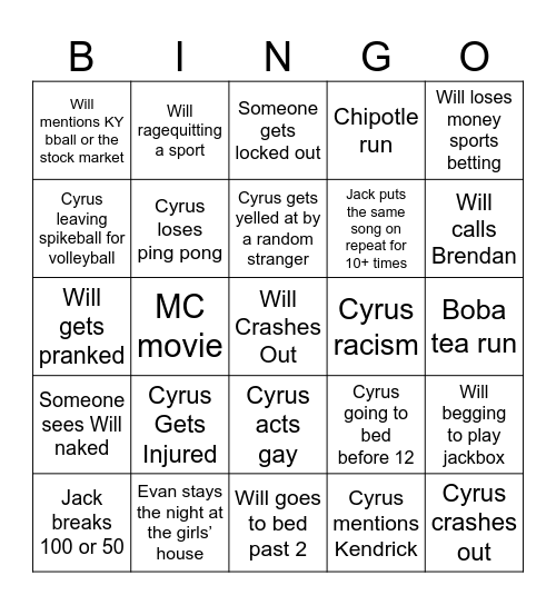 SB 2025 Bingo Card
