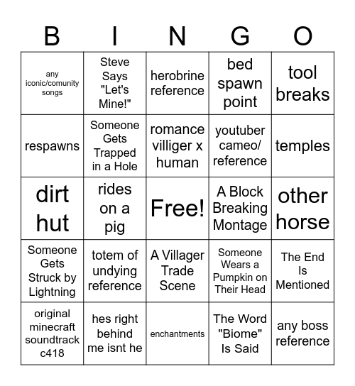 minecraft movie vingo Bingo Card