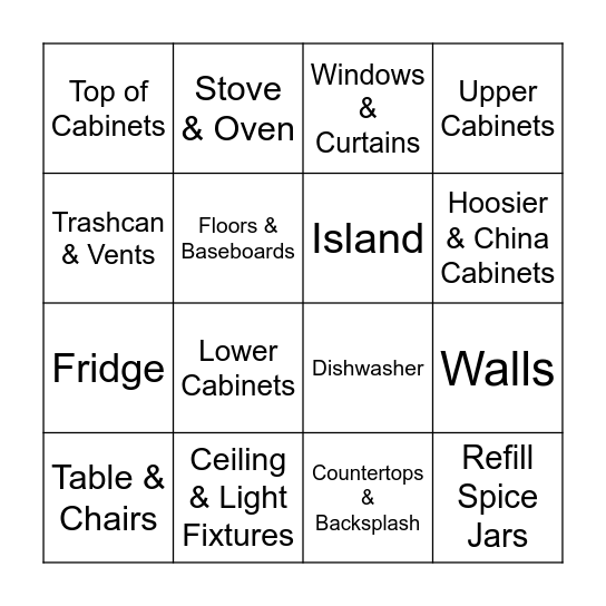 Kitchen Bingo Card