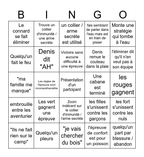 KOH LANTA BINGO Card