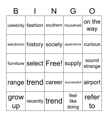 Shopping Malls vocabulary Bingo Card