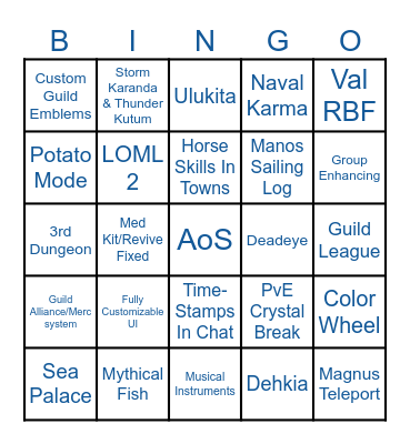 BDC Content/QoL by end of 2025 Bingo Card