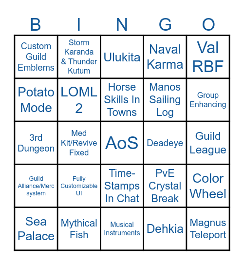 BDC Content/QoL by end of 2025 Bingo Card