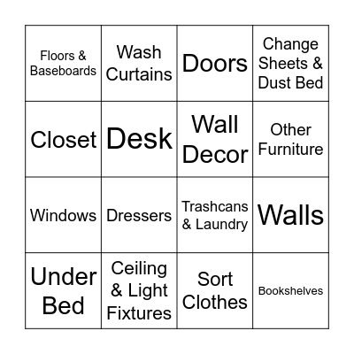 Bedroom Bingo Card