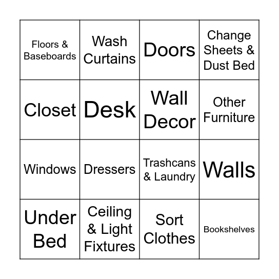 Bedroom Bingo Card
