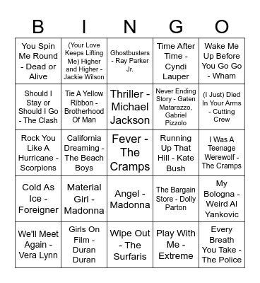 Stranger Things Bingo Card