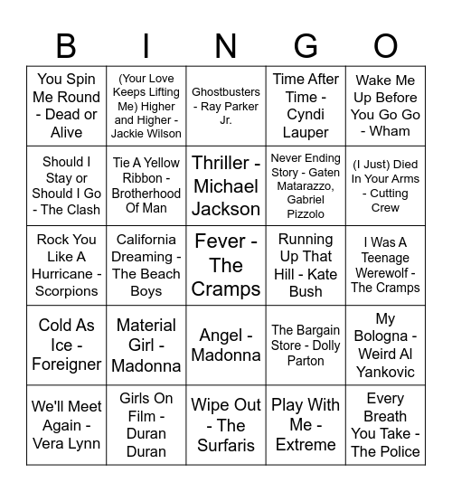 Stranger Things Bingo Card