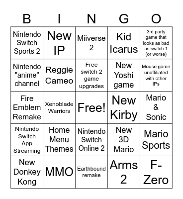 Switch 2 Bingo Card