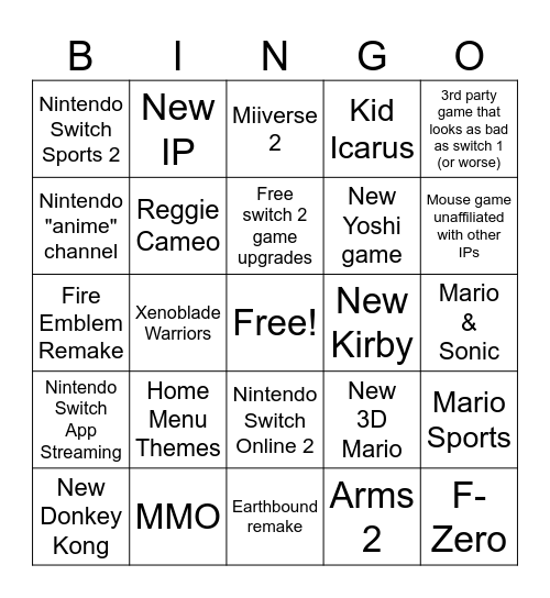 Switch 2 Bingo Card