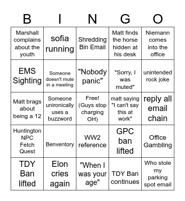 ECG-E Bingo Card