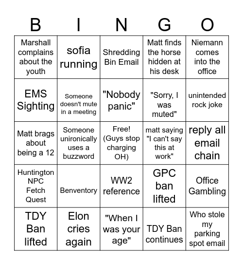 ECG-E Bingo Card