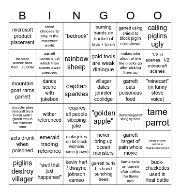 Minecraft Movie Bingo Card