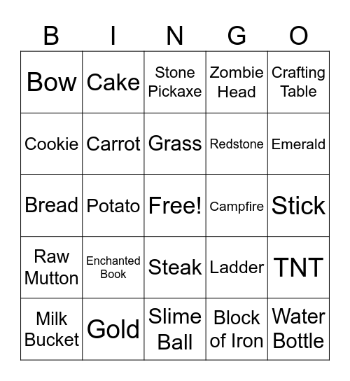 Minecraft Bingo Card