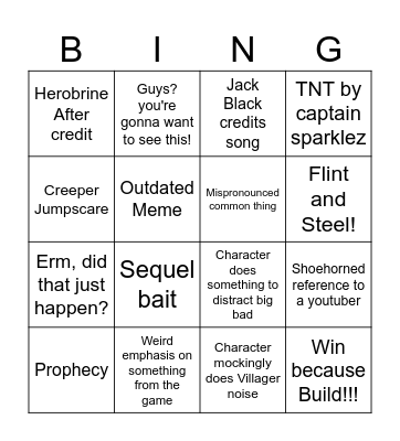 Minecraft Movie Bingo Card