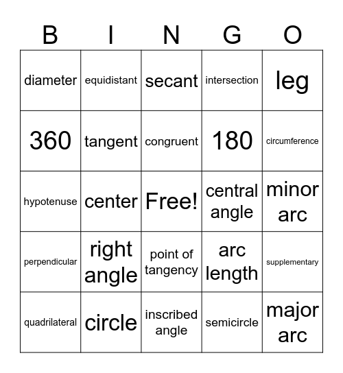 Vocabulary Bingo Card