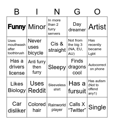 Bingo for furries Bingo Card