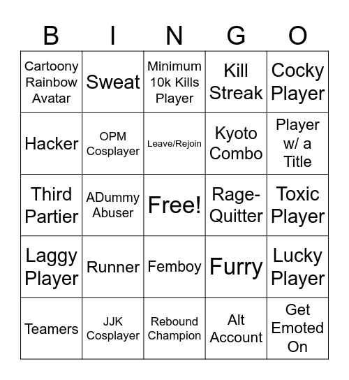 TSB Bingo Card