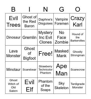 Monsters Bingo Card