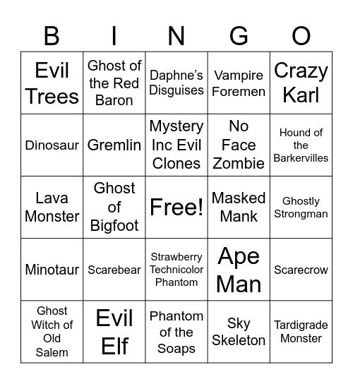 Monsters Bingo Card