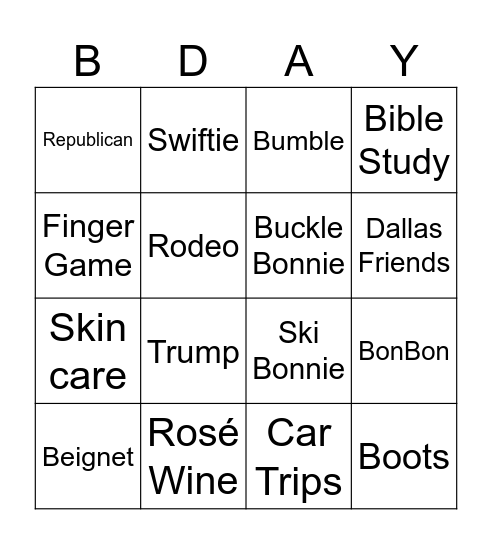 BONNIE   B - D A Y   BINGO Card