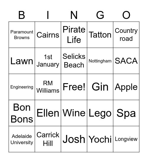Ellen's Bridal High Tea Bingo Card