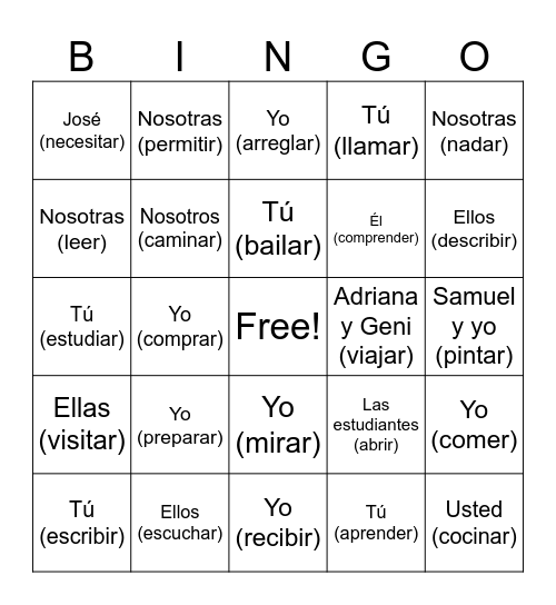El Condicional Bingo Card