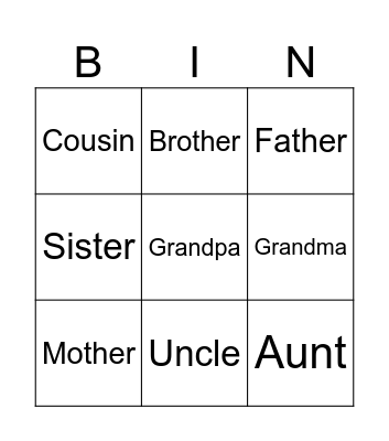 Family Bingo Card